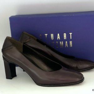 Stuart Weitzman Brown Leather Pumps 6.5 M Patent Croc Heels Square Toe w/ Box